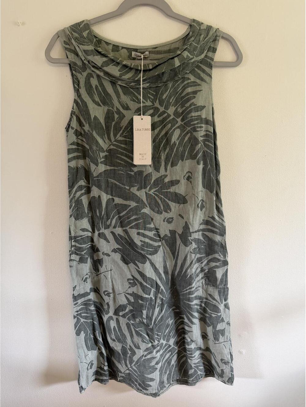 NWT Linen Dress with Tropical Leaf Pattern Size Small